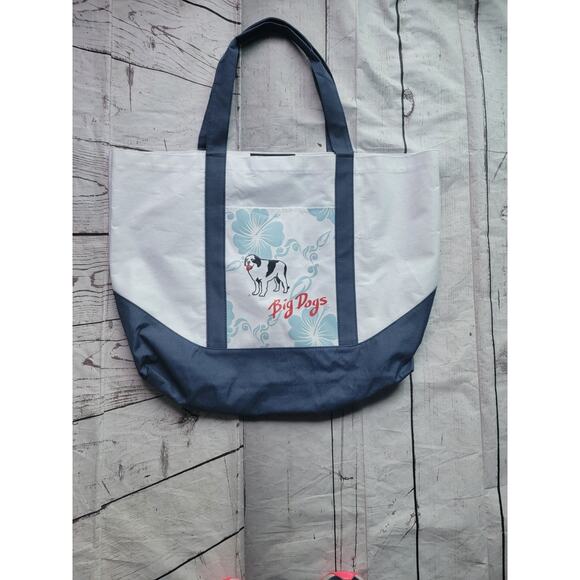 Big Dogs XLarge White Canvas Tote Bag Beach Vintage FLAW - Picture 1 of 7